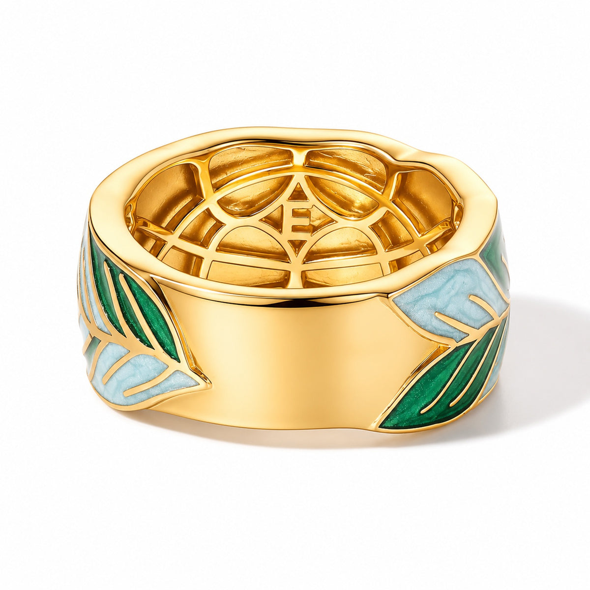 EverTrue - Leaf Vine Enameling Band Ring in Yellow Gold Tone V32515529 5