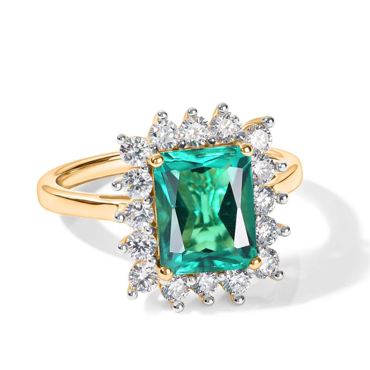Lab Grown Colombian Emerald (2.0 Cts) &amp; Lab Grown Diamond (SI-G-H) Halo Ring in 18K Vermeil Yellow Gold Plated Sterling Silver 2.75 Ct. 8626678 0