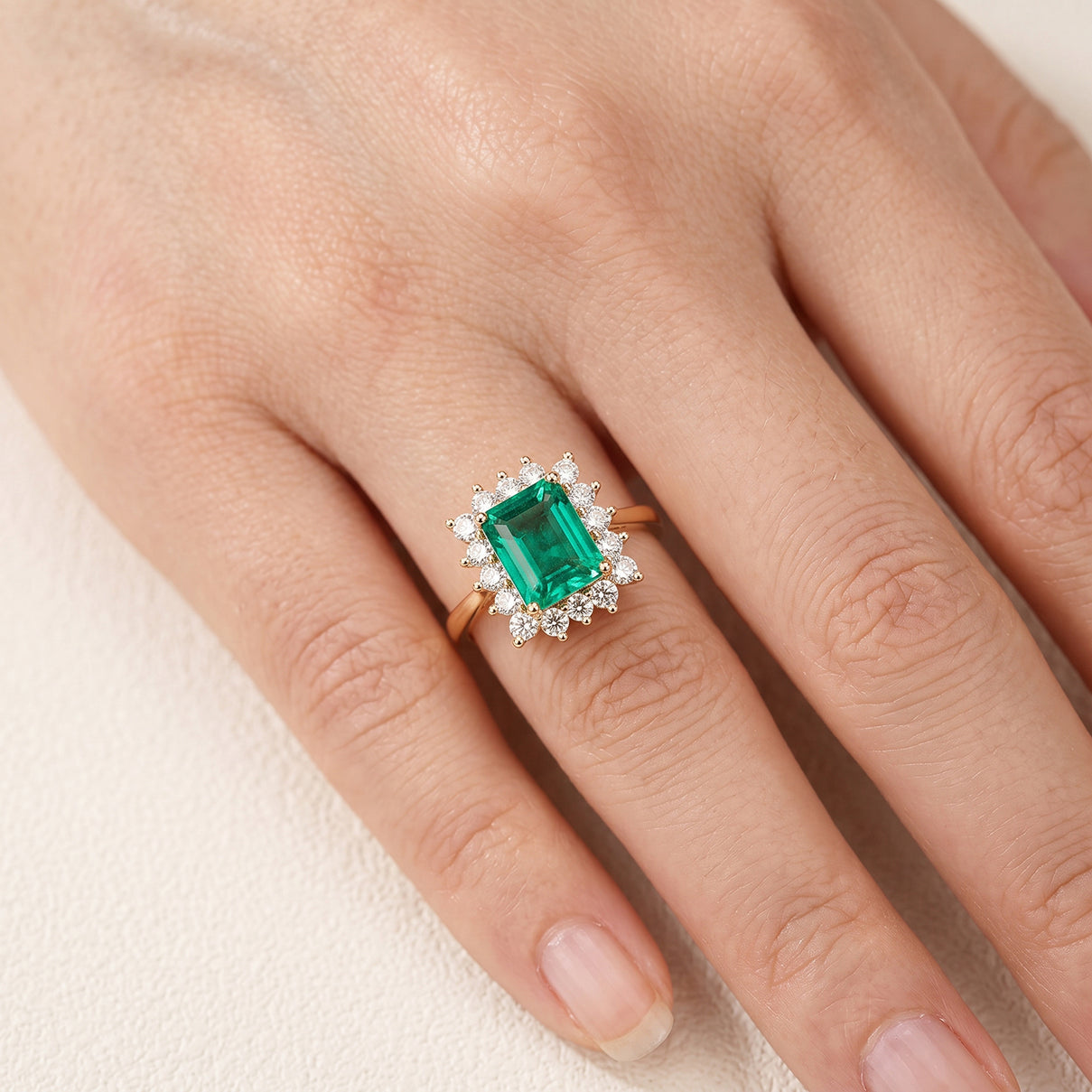 Lab Grown Colombian Emerald (2.0 Cts) &amp; Lab Grown Diamond (SI-G-H) Halo Ring in 18K Vermeil Yellow Gold Plated Sterling Silver 2.75 Ct. 8626678 1