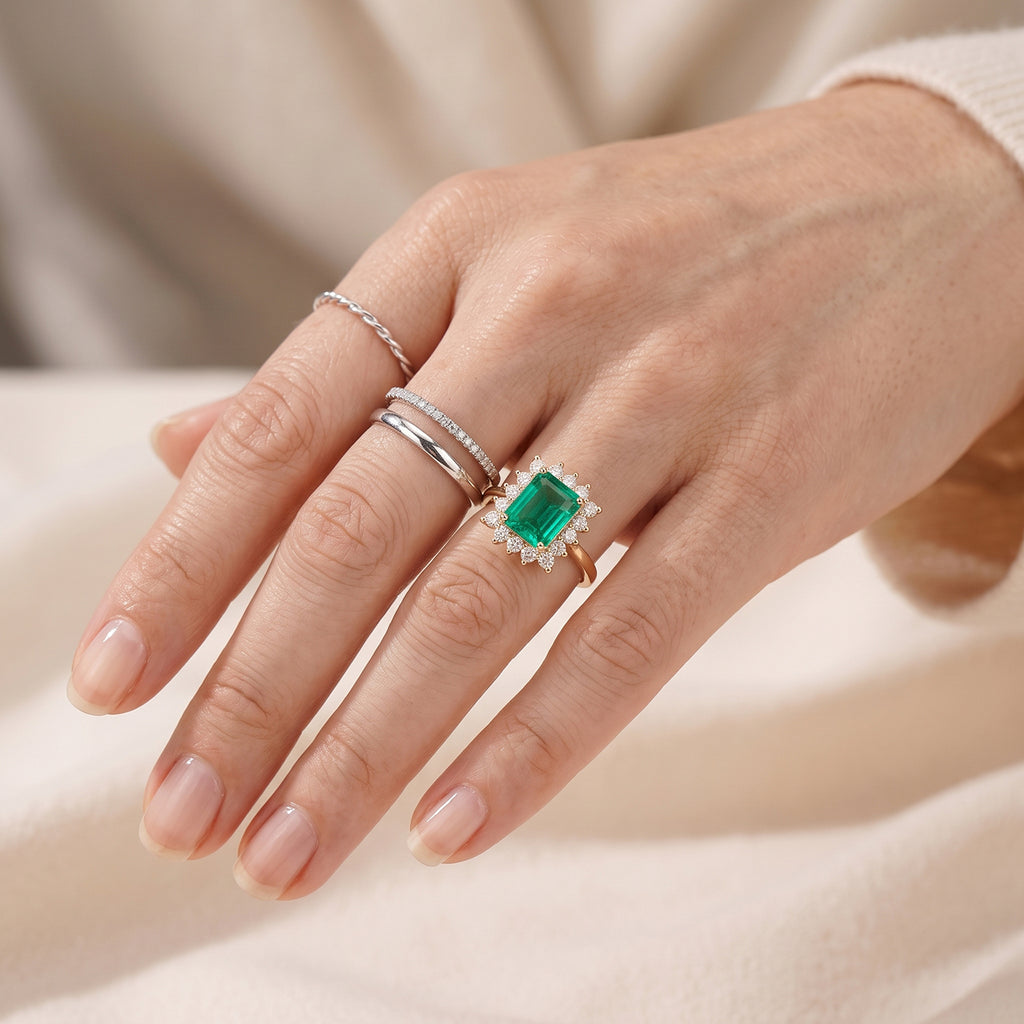 Lab Grown Columbian Emerald (2.0 Cts) & Lab Grown Diamond (SI/G-H) Ring in 18K Vermeil Yellow Gold Plated Sterling Silver 2.75 Ct._8626678_2