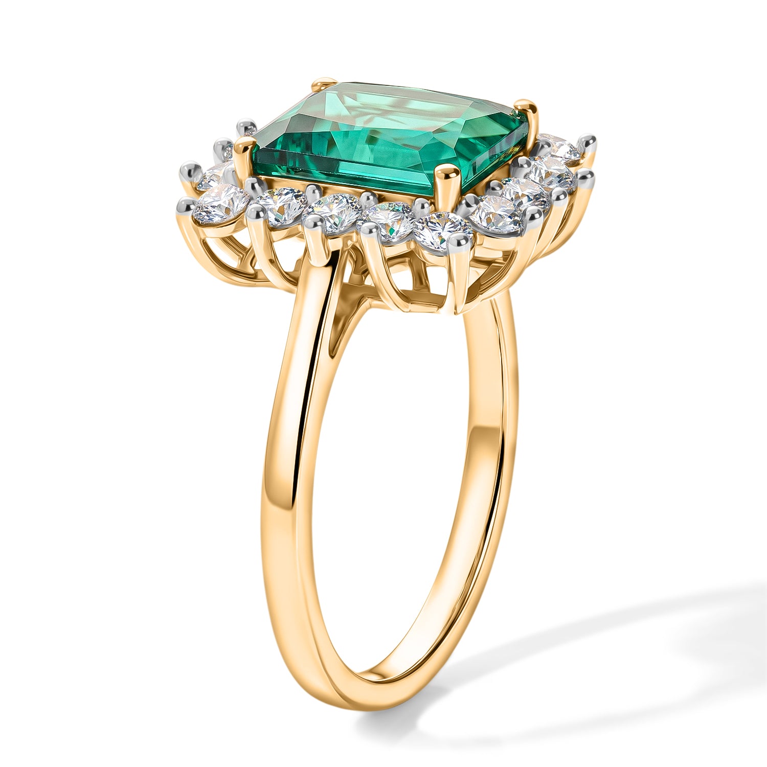 Lab Grown Colombian Emerald (2.0 Cts) &amp; Lab Grown Diamond (SI-G-H) Halo Ring in 18K Vermeil Yellow Gold Plated Sterling Silver 2.75 Ct. 8626678 3