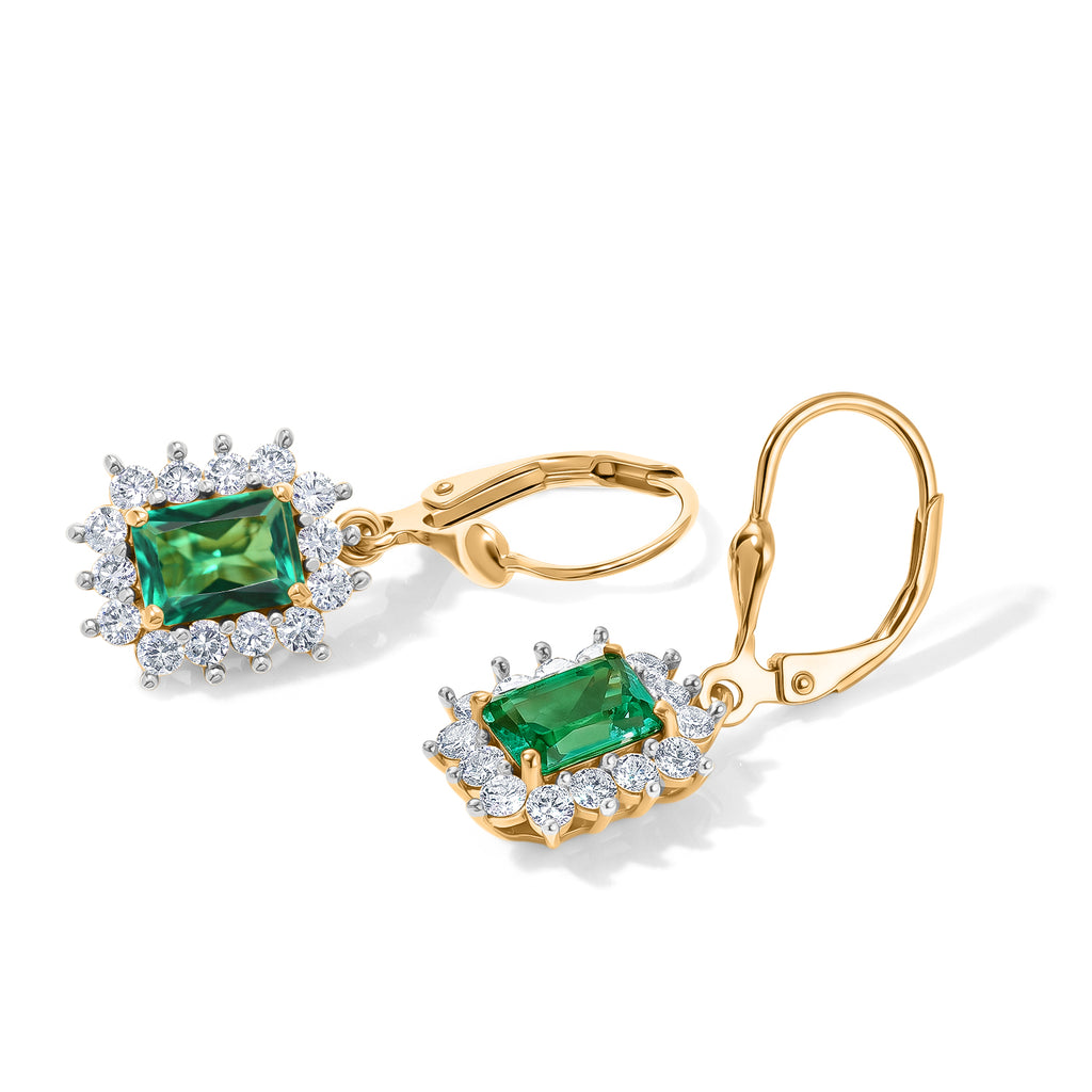 Luxuriant - Lab Grown Columbian Emerald & Lab Grown Diamond (SI/G-H) Earring with Lever Back in 18K Vermeil Yellow Gold Plated Sterling Silver 3.50 Ct._8626743_3