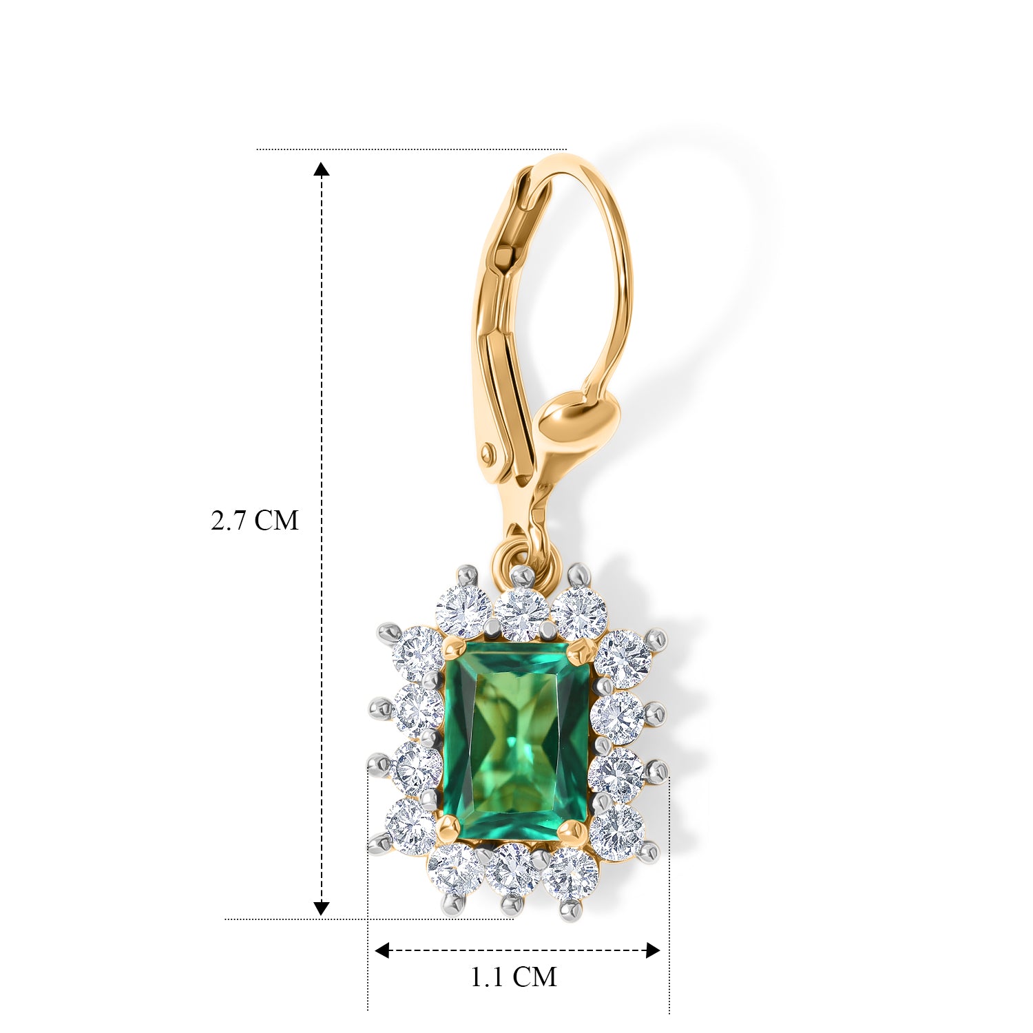 Luxuriant - Lab Grown Columbian Emerald &amp; Lab Grown Diamond (SI/G-H) Halo Earring with Lever Back in 18K Vermeil Yellow Gold Plated Sterling Silver 3.50 Ct. 8626743 5