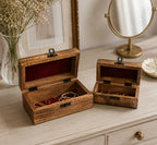 Livmore Set of 2 Handcrafted Nested Wooden Boxes with Oxidized Lotus Work - Brown_8626754_1