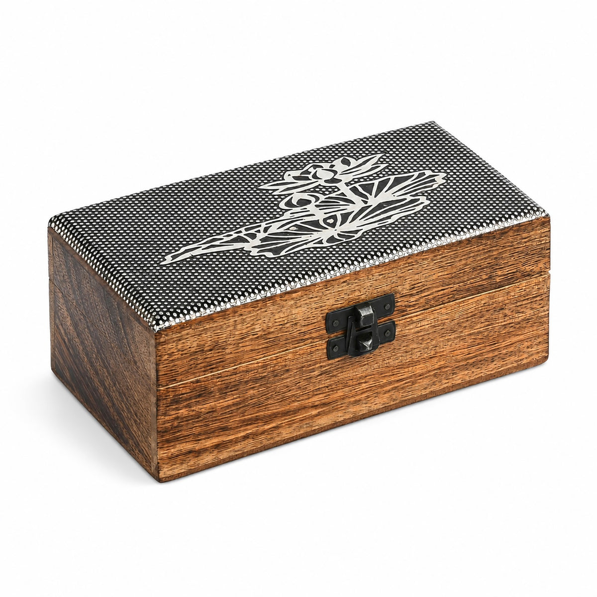 Livmore Set of 2 Handcrafted Nested Mango Wooden Boxes with Oxidized Lotus Work - Brown V32637812 4