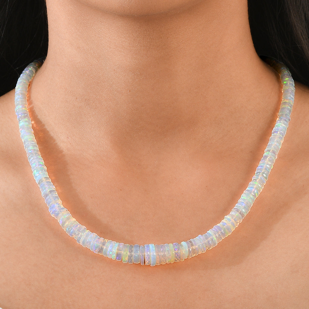 TUCSON CLOSEOUT OFFER - Ethiopian Opal Necklace (Size - 18+2 Ext) in Rhodium Overlay Sterling Silver 112.50 Ct._8626794_1