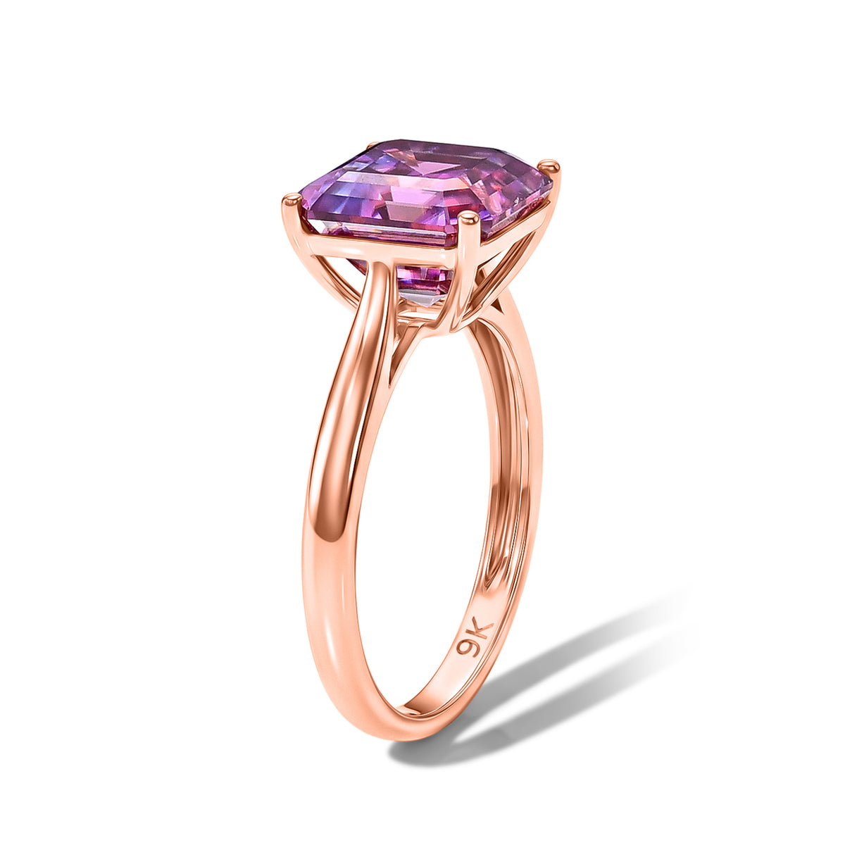 The Royal Asscher Collection -9K Rose Gold Pink Moissanite Solitaire Ring 4.10 Ct. V32577625 3