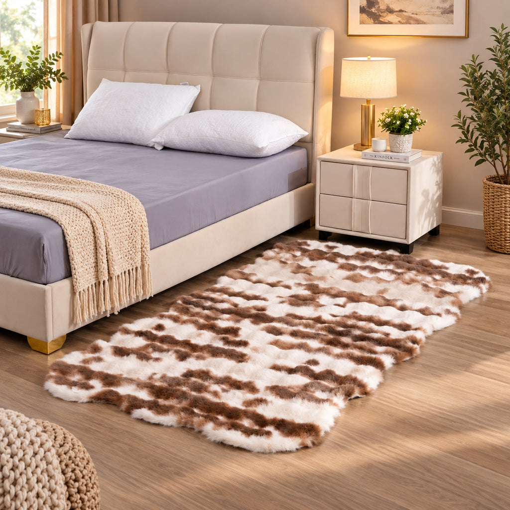 LIVMORE Soft Bubble Tie-Dye Faux Fur Rug with Foam Base (100 x 180cm) - Beige_8626884