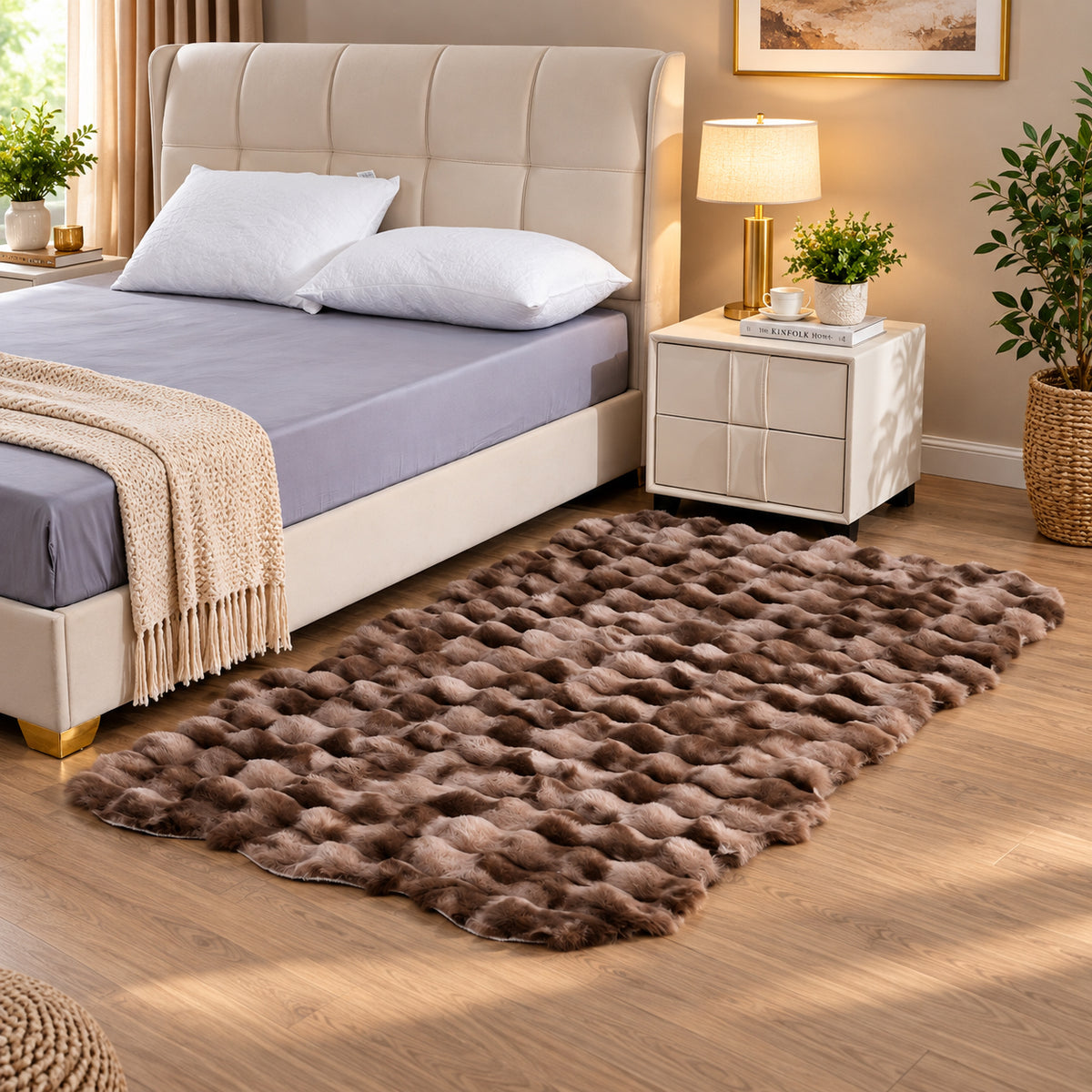 LIVMORE Soft Bubble Tie-Dye Faux Fur Rug with Foam Base (100 x 180cm) - Brown 8626885 0