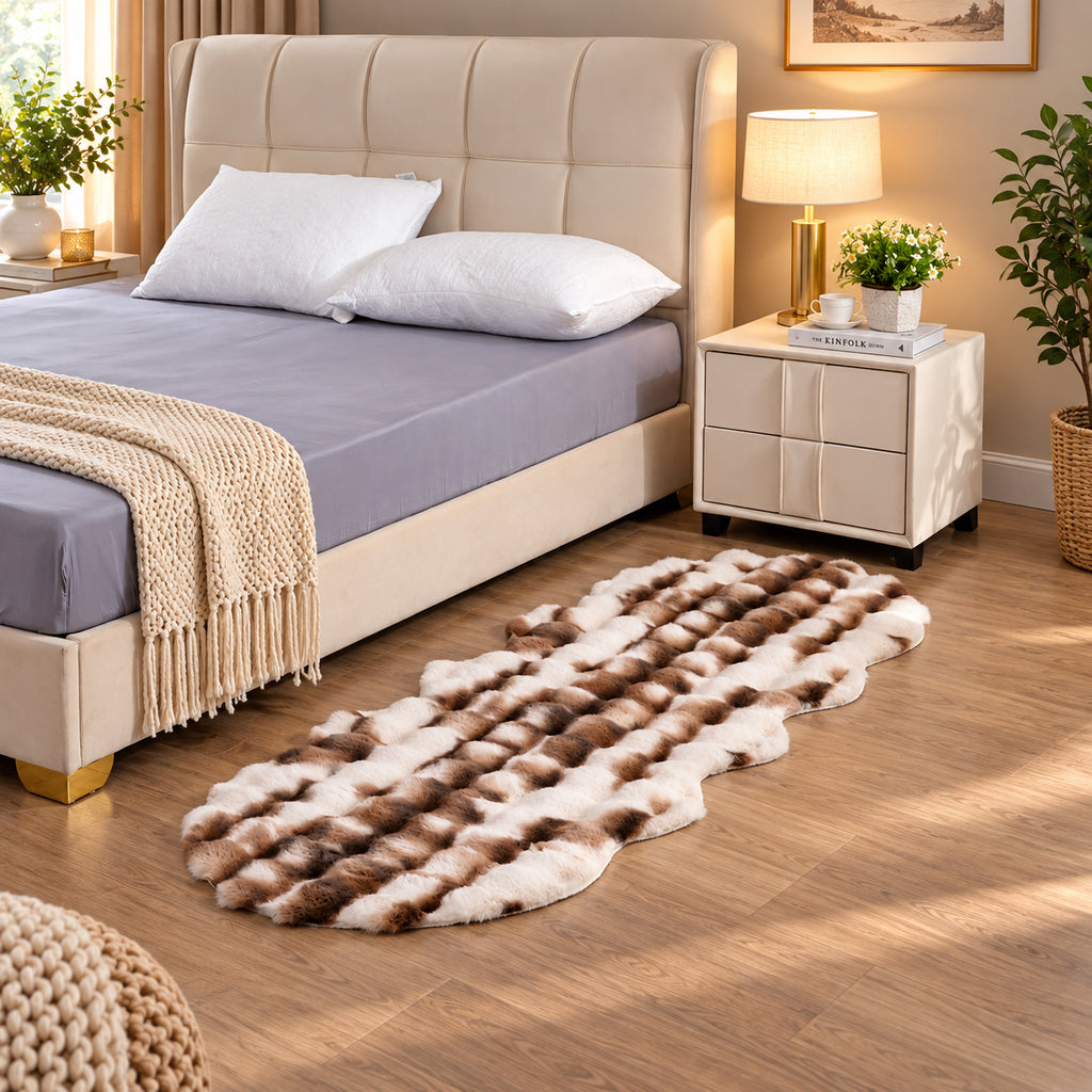 LIVMORE Soft Bubble Tie-Dye Faux Fur Runner Rug with Foam Base (60 x 180cm) - Beige_8626886