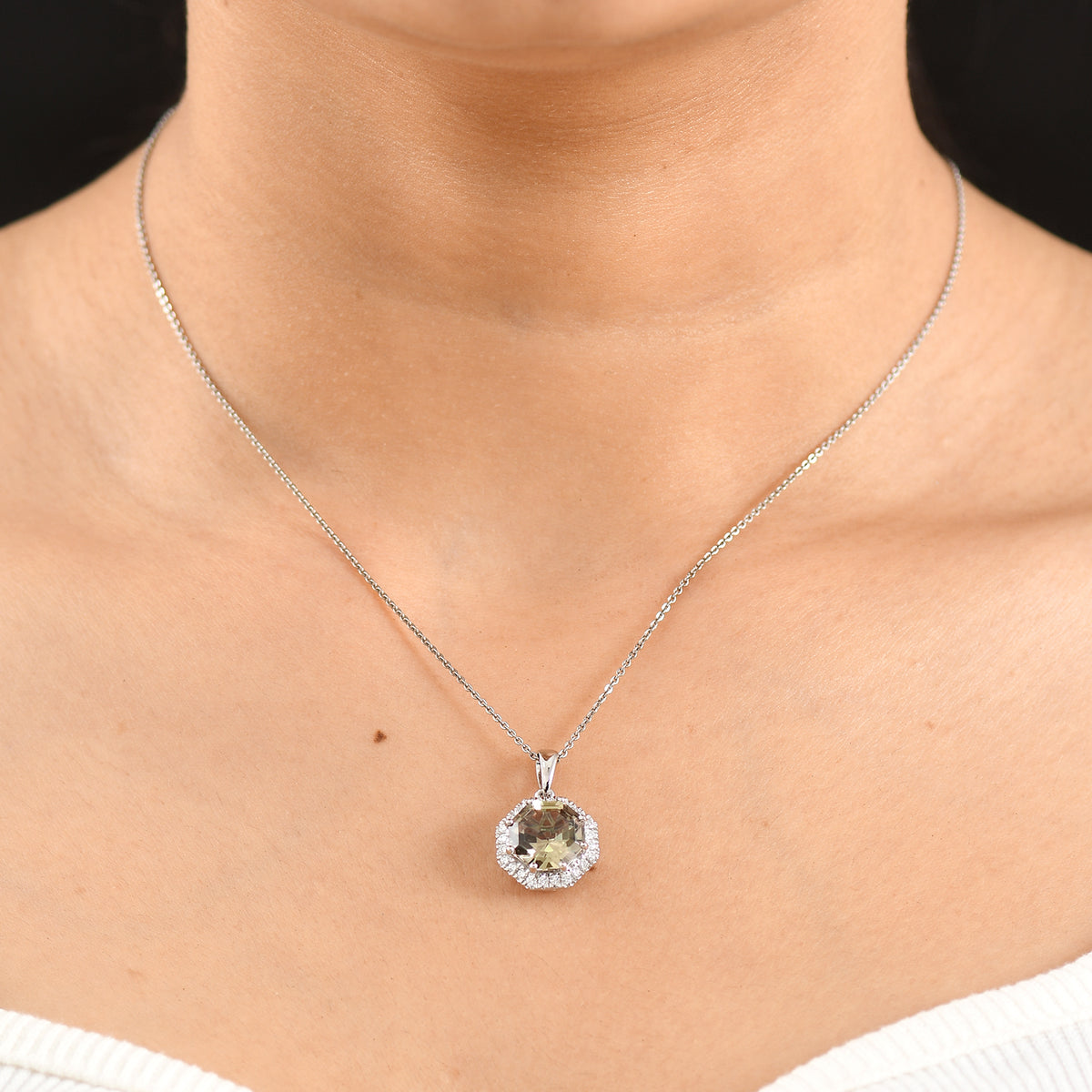Rhapsody 950 Platinum AAAA Natural Turkizite (Octillion Cut 4.75Ct) &amp; Natural White Diamond (VS/E-F) Pendant 5.00 Ct, Platinum Wt. 4.60 Gms 8626932 2