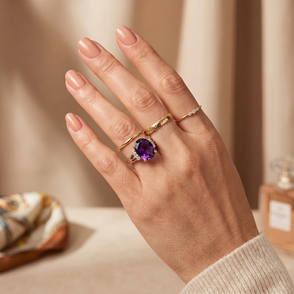Luxuriant - Natural Moroccan Amethyst & Lab Grown Diamond (SI/G-H) Ring in Rhodium Overlay Sterling Silver 4.50 Ct._8626933_1