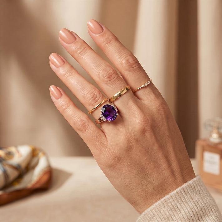 Luxuriant - Natural Moroccan Amethyst &amp; Lab Grown Diamond (SI/G-H) Ring in Rhodium Overlay Sterling Silver 4.50 Ct. 8626933 2