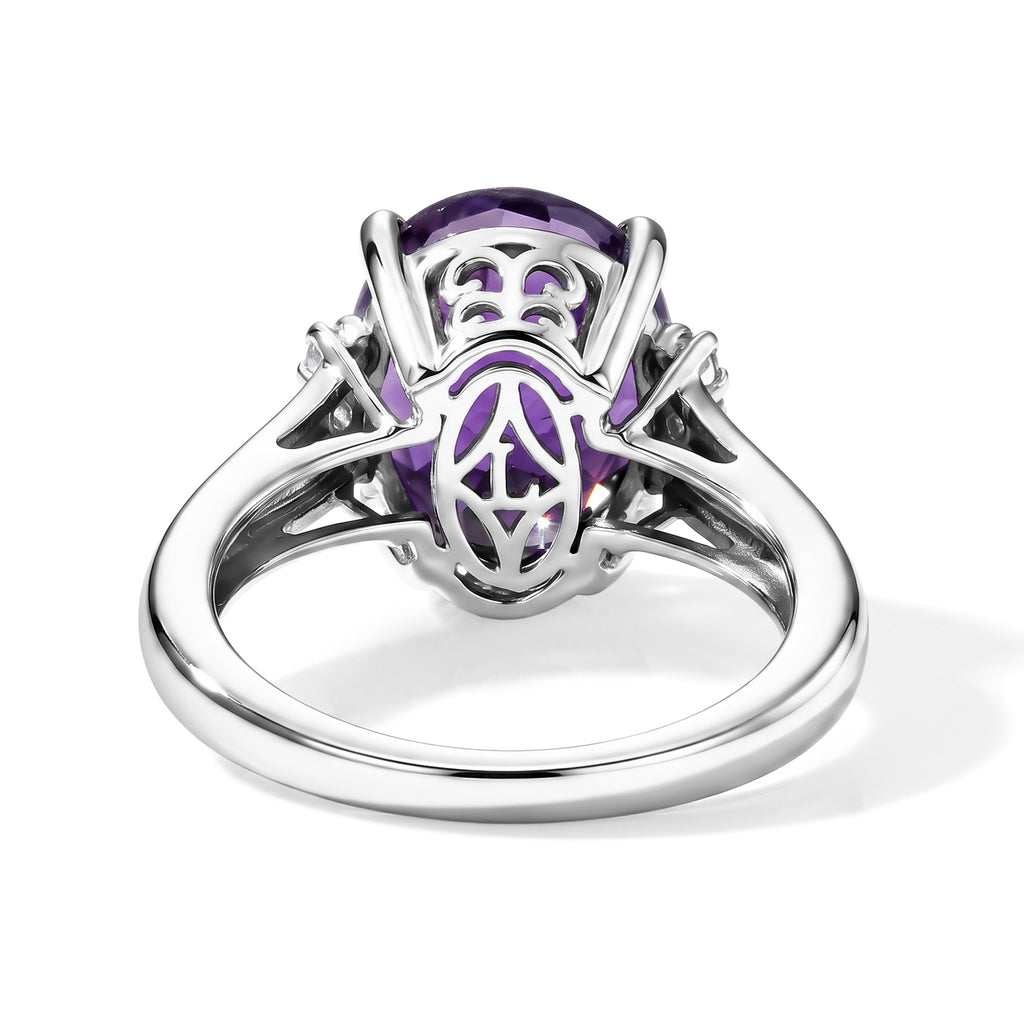 Luxuriant - Natural Moroccan Amethyst & Lab Grown Diamond (SI/G-H) Ring in Rhodium Overlay Sterling Silver 4.50 Ct._8626933_4