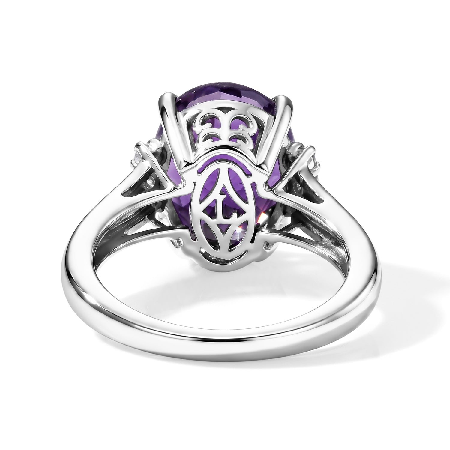 Luxuriant - Natural Moroccan Amethyst &amp; Lab Grown Diamond (SI/G-H) Ring in Rhodium Overlay Sterling Silver 4.50 Ct. 8626933 5