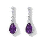 D'Joy - Natural Moroccan Amethyst & White Zircon Dangling Earring with Push Back in Platinum Overlay Sterling Silver 3.40 Ct._8627393