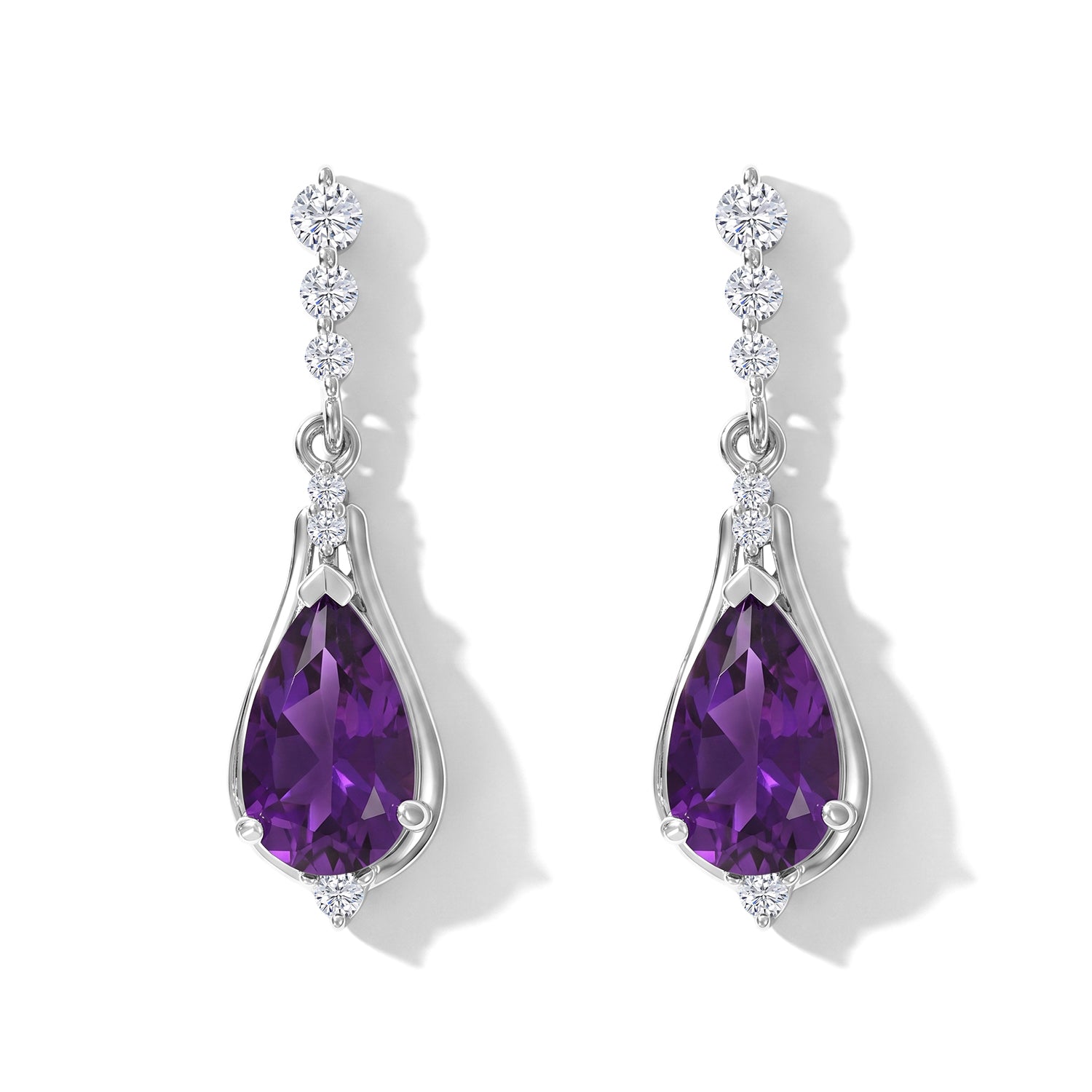 D'Joy - Natural Moroccan Amethyst &amp; White Zircon Dangling Earring with Push Back in Platinum Overlay Sterling Silver 3.40 Ct. V32519781 0
