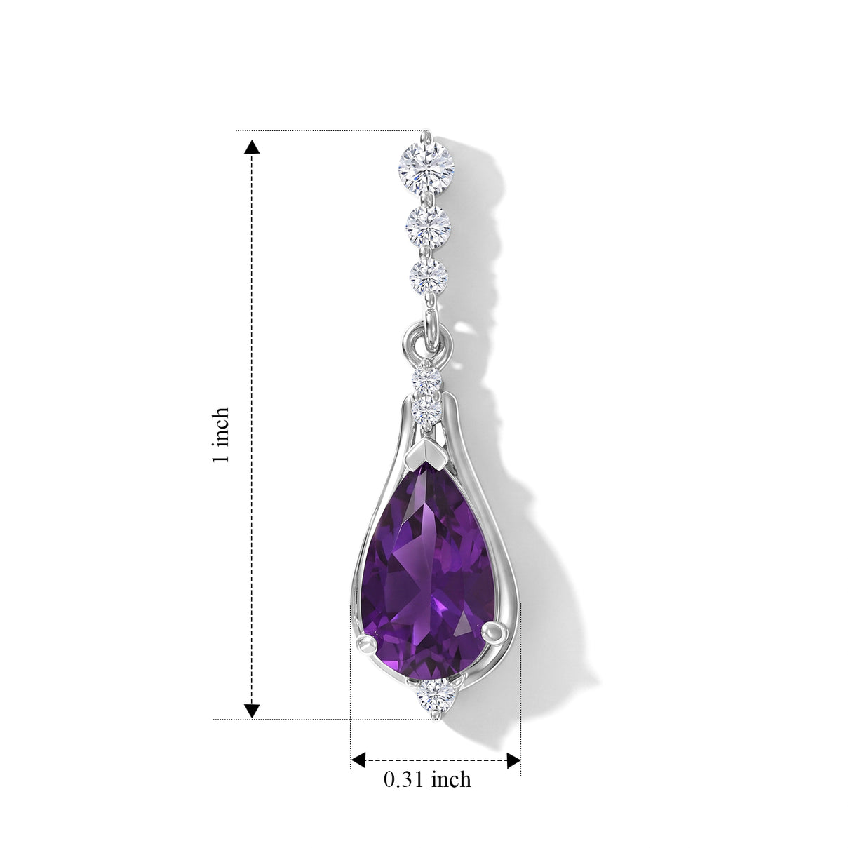 D'Joy - Natural Moroccan Amethyst &amp; White Zircon Dangling Earring with Push Back in Platinum Overlay Sterling Silver 3.40 Ct. V32519781 4