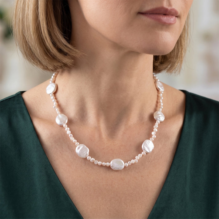 White Keshi Pearl Necklace (Size - 20+2 Ext) in Rhodium Overlay Sterling Silver 8627419 2