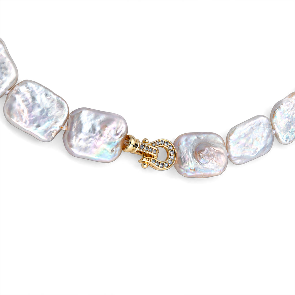 White Keshi Pearl Beads Necklace (Size - 20) Pure Yellow Brass  190.000  Ct._8627423_2