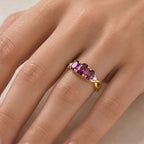 Luxuriant - Natural Radiant Ember Garnet & Lab Grown Diamond (SI/G-H) Trilogy Ring in 18K Vermeil Yellow Gold Plated Sterling Silver 2.24 Ct._8627515_1