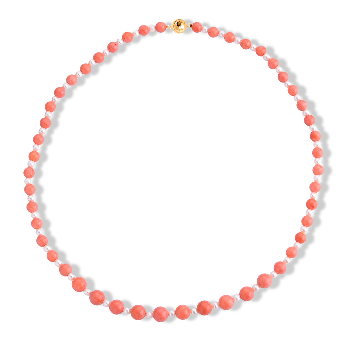 Bamboo Coral and Fresh Water Pearl  Necklace (Size - 20) in Yellow Gold Sterling Silver.with Magnetic Lock V32602749 0