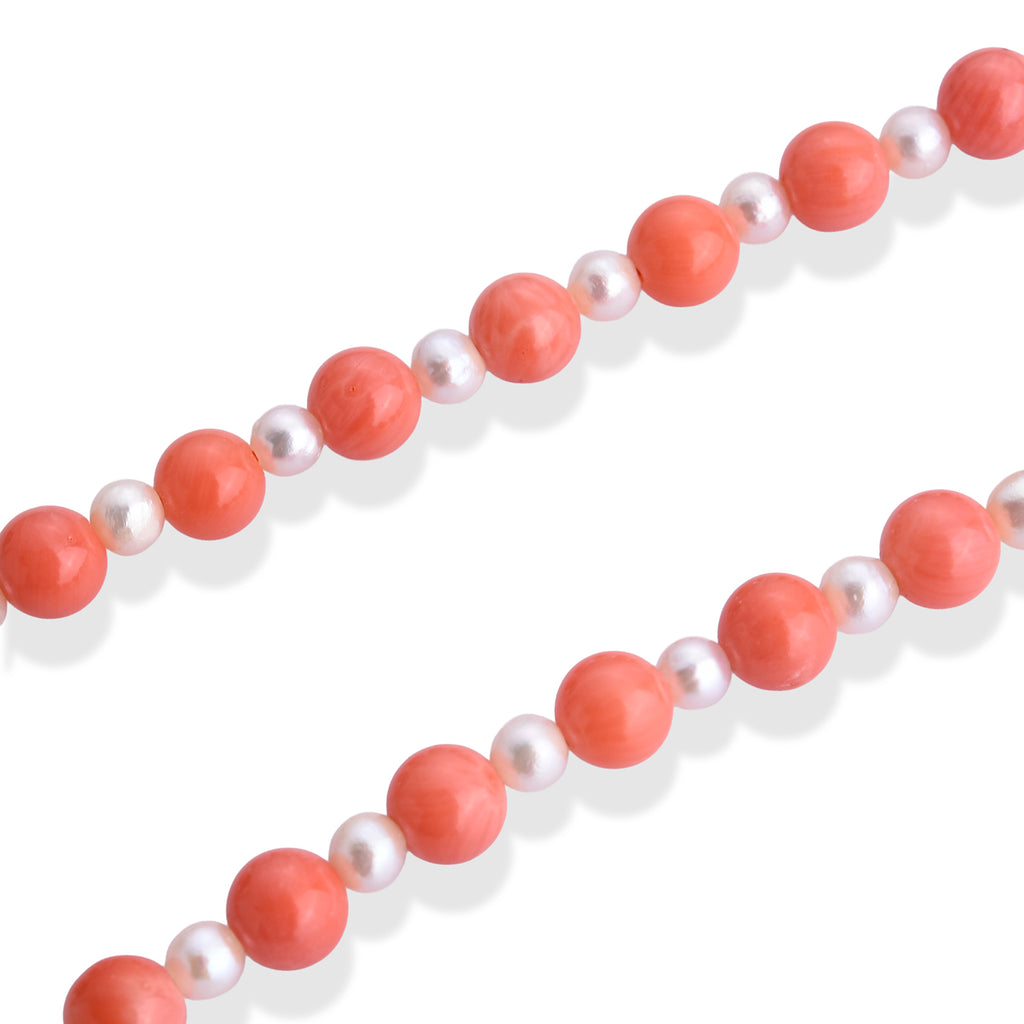 Bamboo Coral and Fresh Water Pearl  Necklace (Size - 20) in Yellow Gold Sterling Silver.with Magnetic Lock_8627525_2