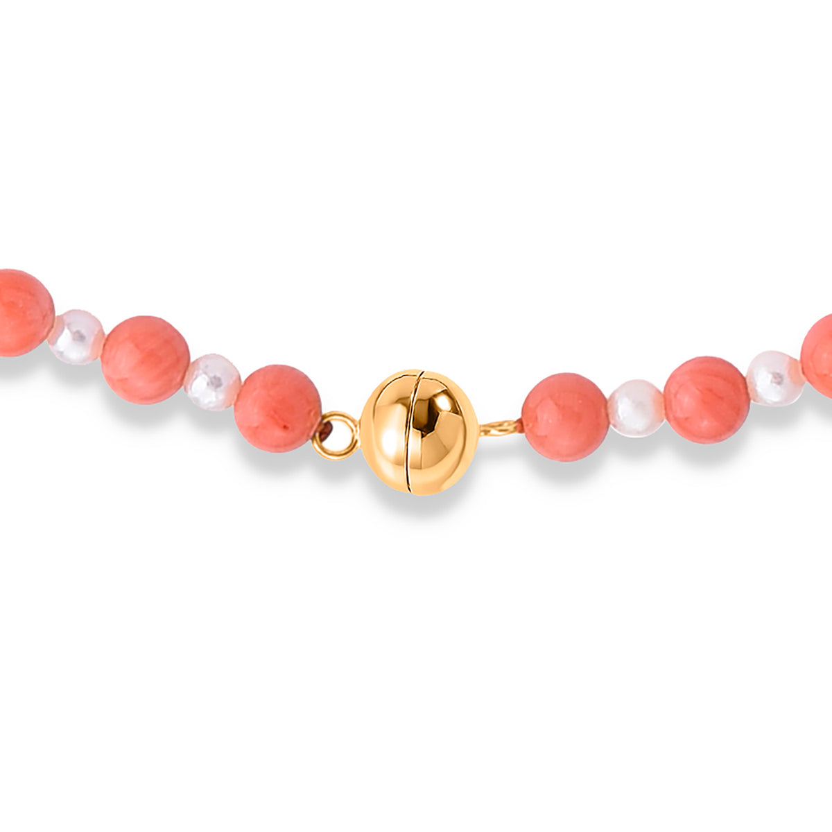 Bamboo Coral and Fresh Water Pearl  Necklace (Size - 20) in Yellow Gold Sterling Silver.with Magnetic Lock V32602749 4