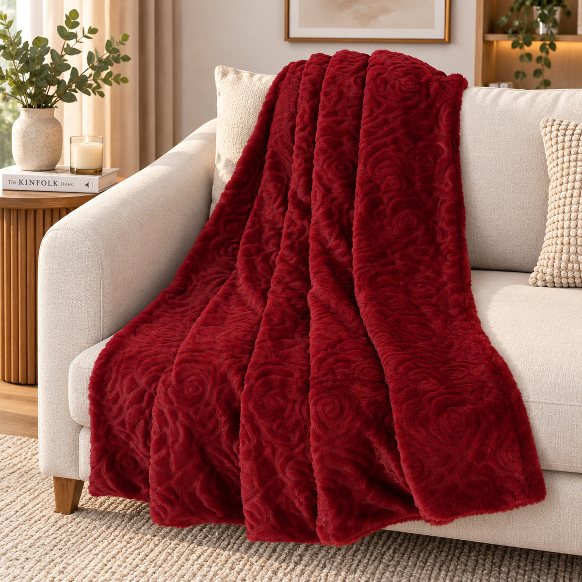 LIVMORE Patterned Blanket (Size 180x1 cm) - Burgundy 8627538 0