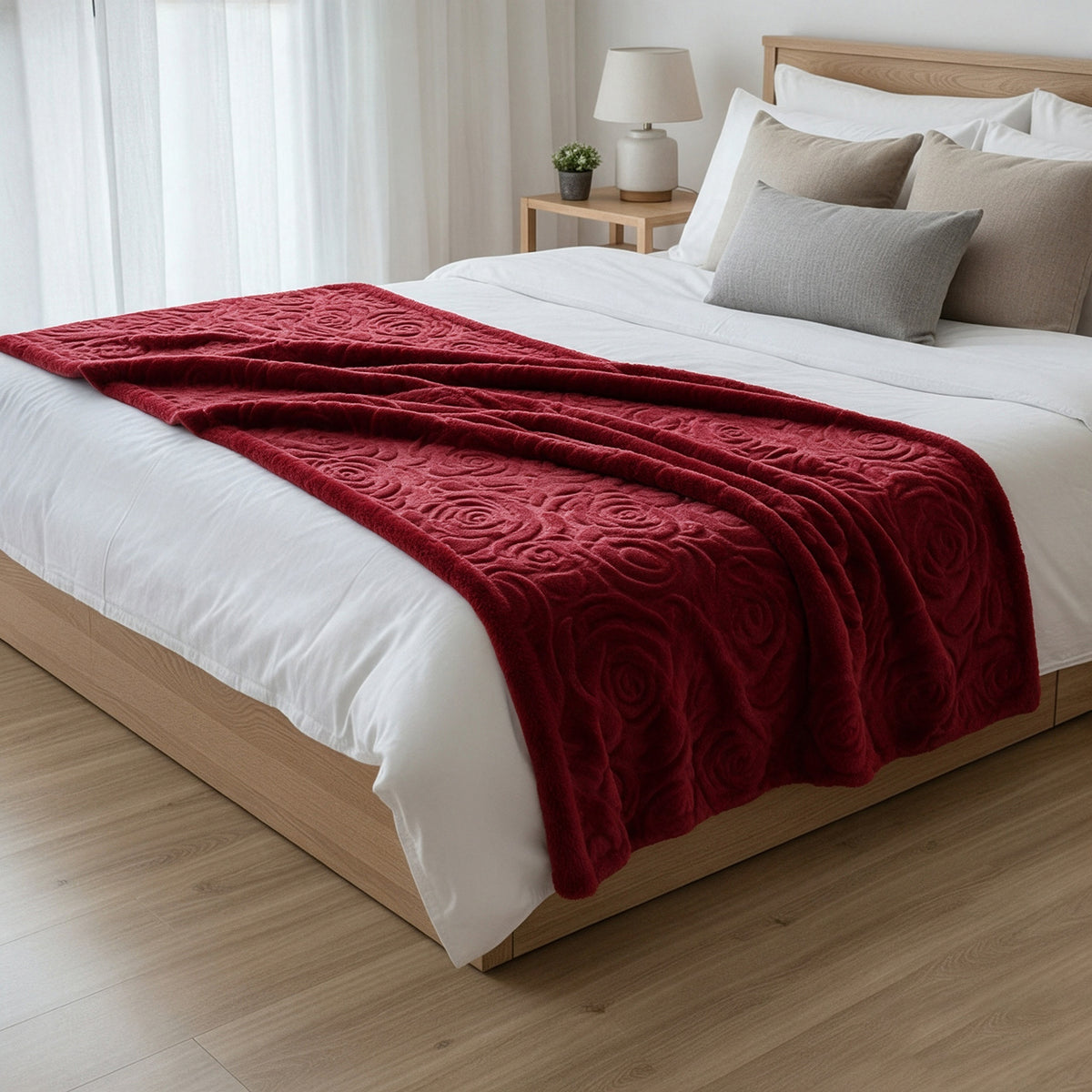 LIVMORE Patterned Blanket (Size 180x1 cm) - Burgundy 8627538 1