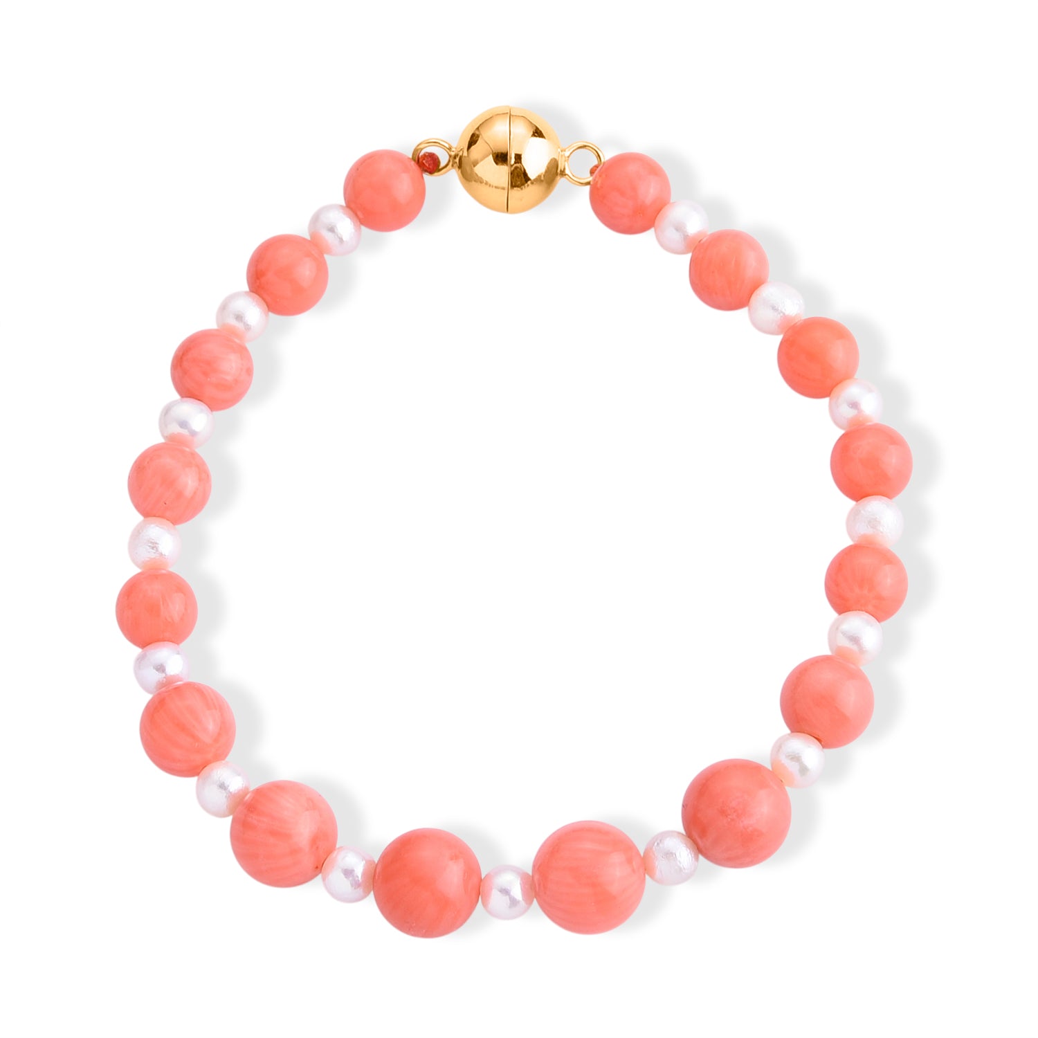 Bamboo Coral &amp; White Fresh Water Pearl Beads Bracelet (Size - 7.5) in Yellow Gold Plated Sterling Silver V32527211 0