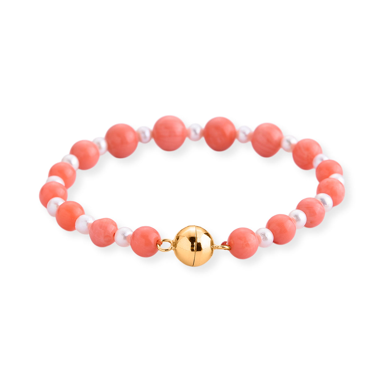 Bamboo Coral &amp; White Fresh Water Pearl Beads Bracelet (Size - 7.5) in Yellow Gold Plated Sterling Silver V32527211 4