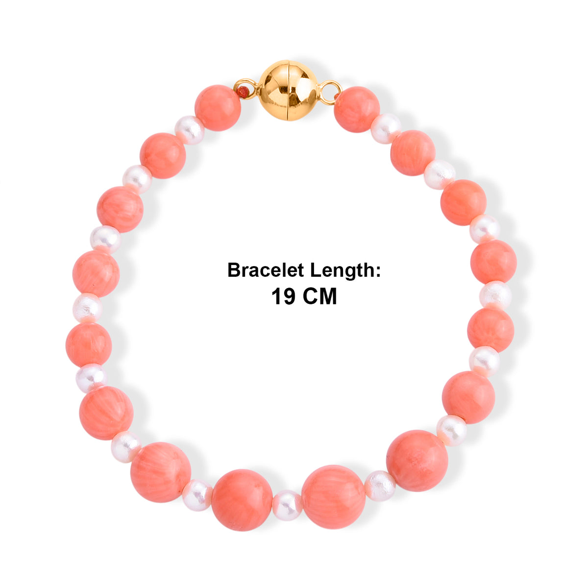 Bamboo Coral &amp; White Fresh Water Pearl Beads Bracelet (Size - 7.5) in Yellow Gold Plated Sterling Silver V32527211 5