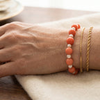 Bamboo Coral & White Fresh Water Pearl Beads Bracelet (Size - 8) in Yellow Gold Plated Sterling Silver_8627546_2