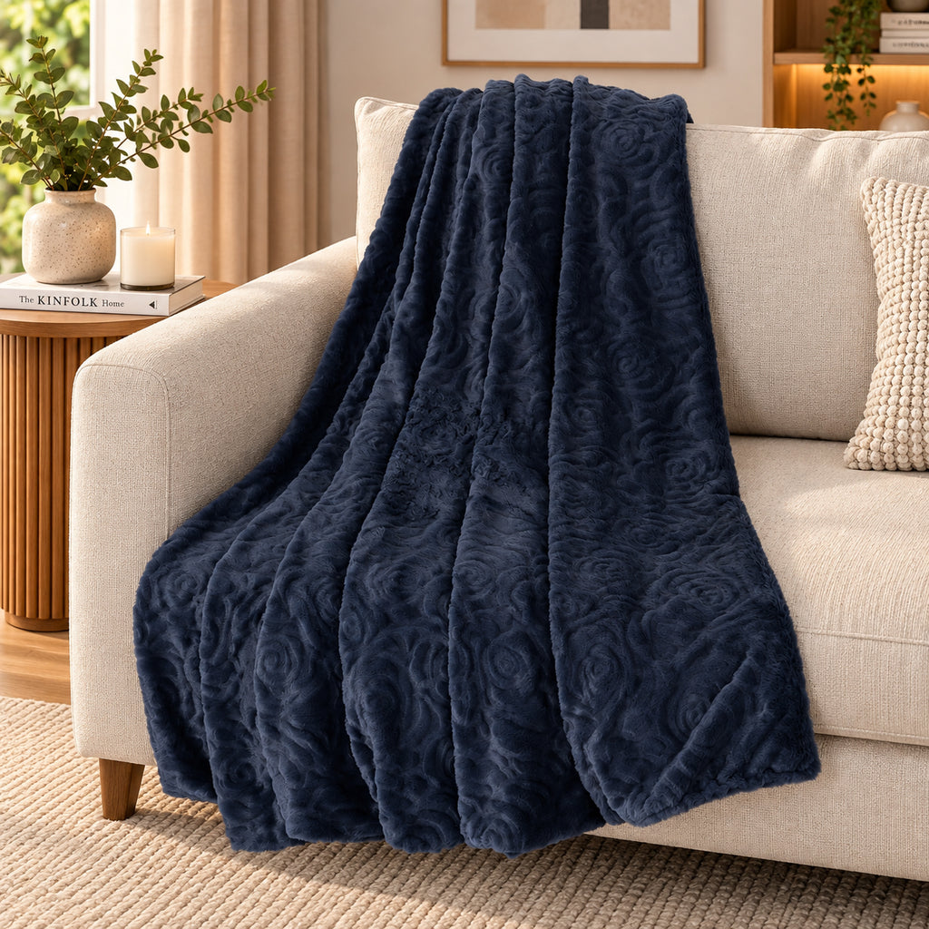 LIVMORE Patterned Blanket (Size 180x1 cm) - Navy_8627549