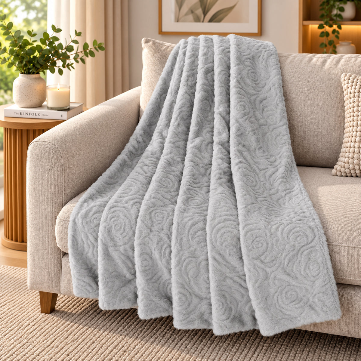 LIVMORE Patterned Blanket (Size 180x1 cm) - Silver Grey 8627551 0