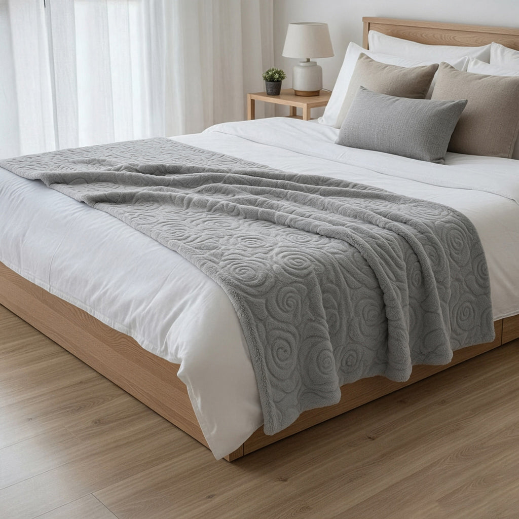 LIVMORE Patterned Blanket (Size 180x1 cm) - Silver Grey_8627551_1