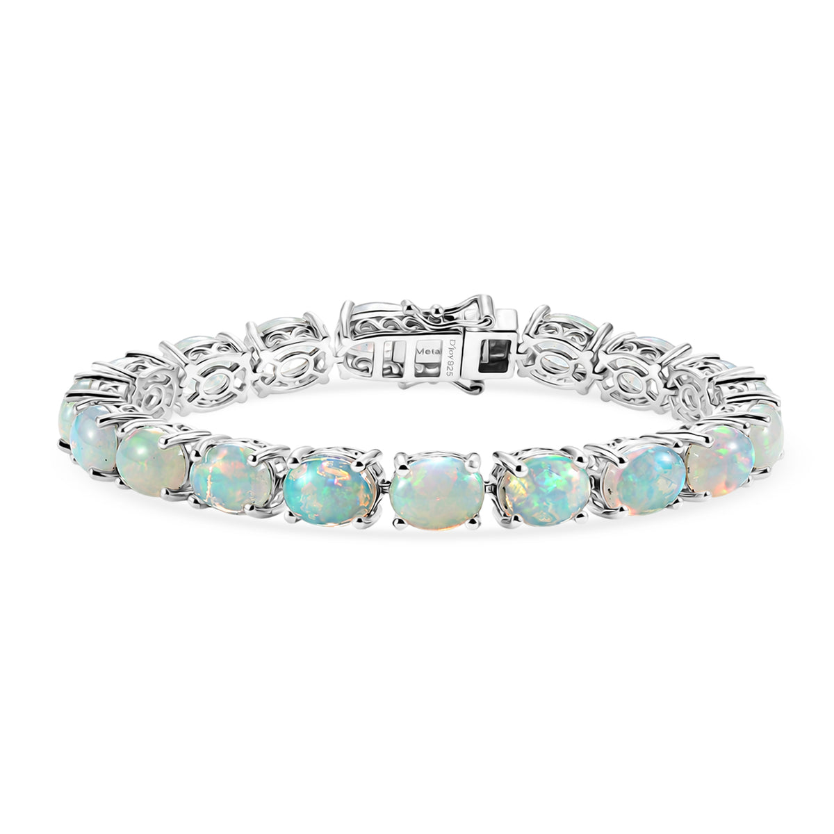 D'Joy Ethiopian Opal Bangle (Size - 7) in Rhodium Overlay Sterling Silver 21.60 Ct, Silver Wt. 17.67 Gms 8627553 0