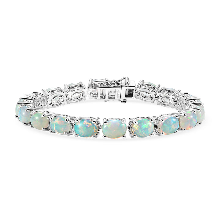 D'Joy Ethiopian Opal Bangle (Size - 7) in Rhodium Overlay Sterling Silver 21.60 Ct, Silver Wt. 17.67 Gms 8627553 1