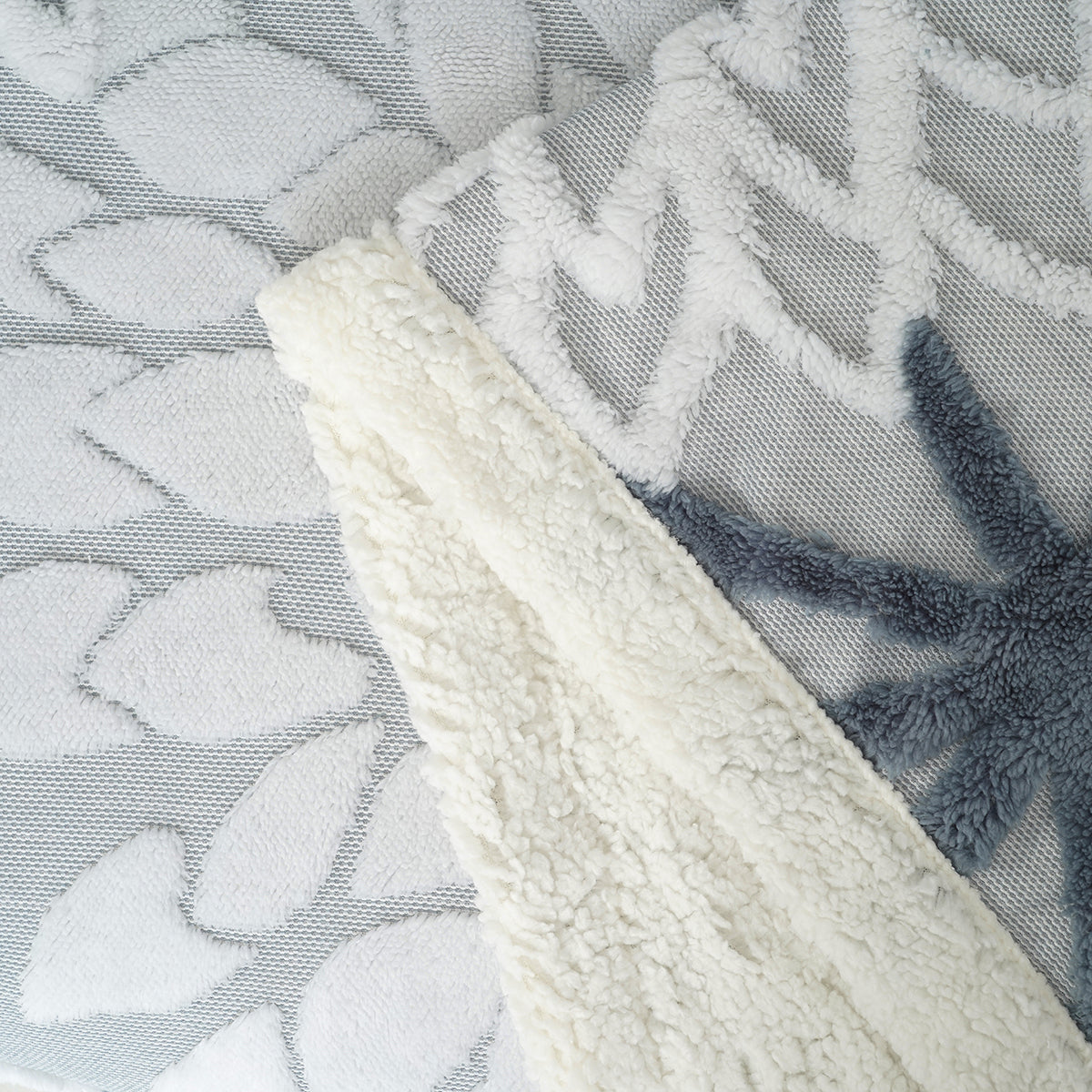 LIVMORE Double Layer Floral Jacquard Faux Fur &amp; Sherpa Throw Blanket (150x200cm) - Blue 8627881 3