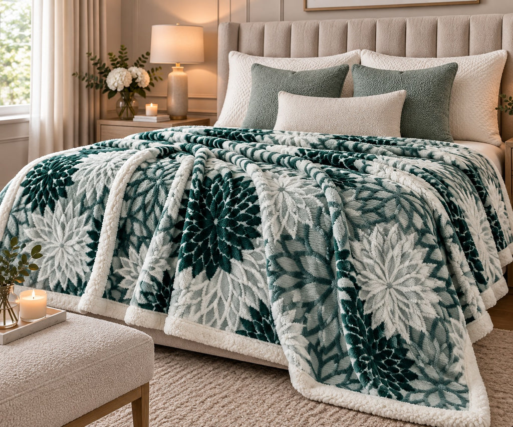 LIVMORE Patterned Blanket (Size 200x1 cm) - Dark Green_8627889