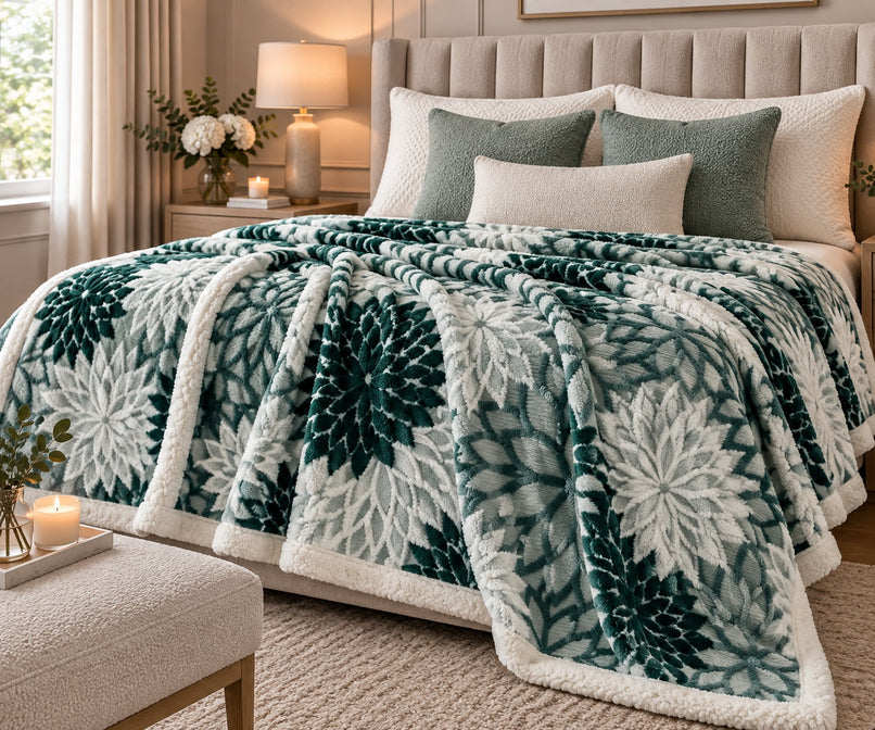 LIVMORE Patterned Blanket (Size 200x1 cm) - Dark Green_8627889
