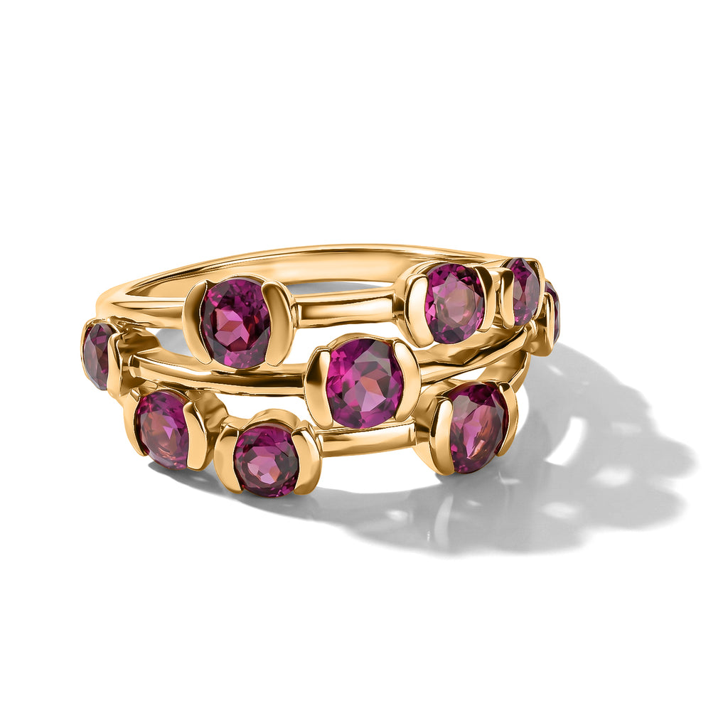 D'Joy - Natural Radiant Ember Garnet Bezel Multi-Row Ring in 18K Vermeil Yellow Gold Plated Sterling Silver 2.07 Ct._8627940