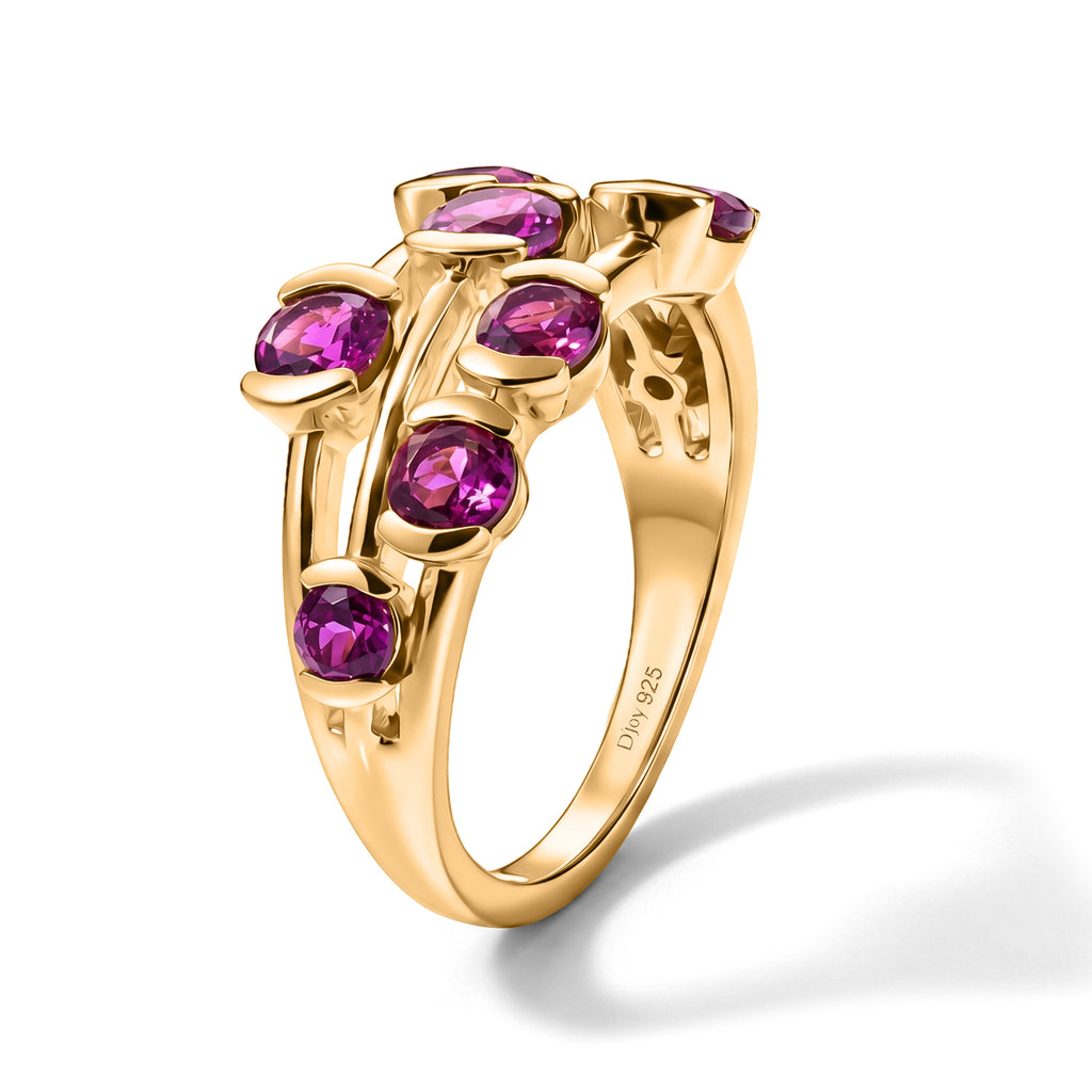 D'Joy - Natural Radiant Ember Garnet Bezel Multi-Row Ring in 18K Vermeil Yellow Gold Plated Sterling Silver 2.07 Ct._8627940_3