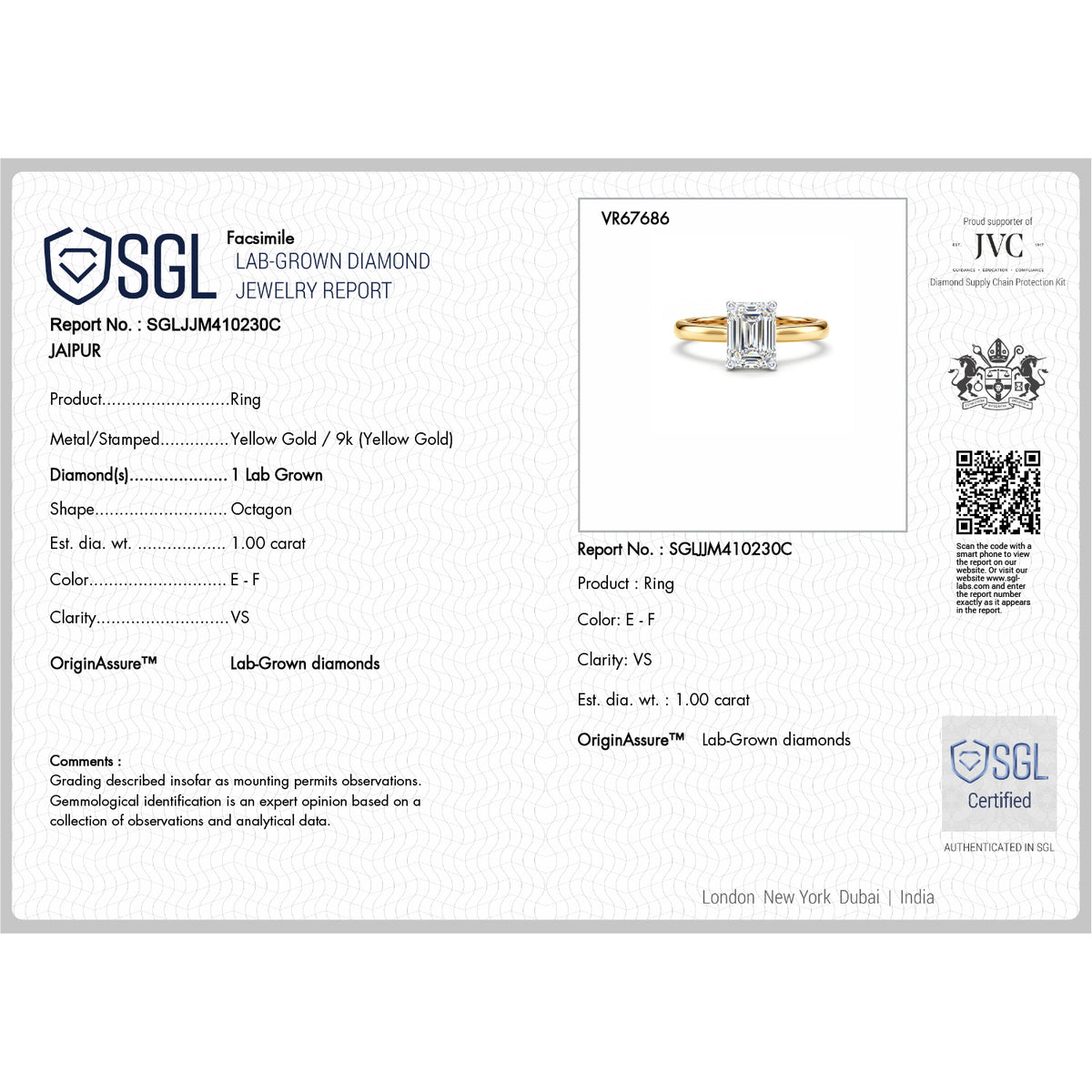 Luxuriant - 9K Yellow Gold SGL Certified Lab Grown Diamond (VS/E-F) Solitaire Ring 1.00 Ct. 8628689 7