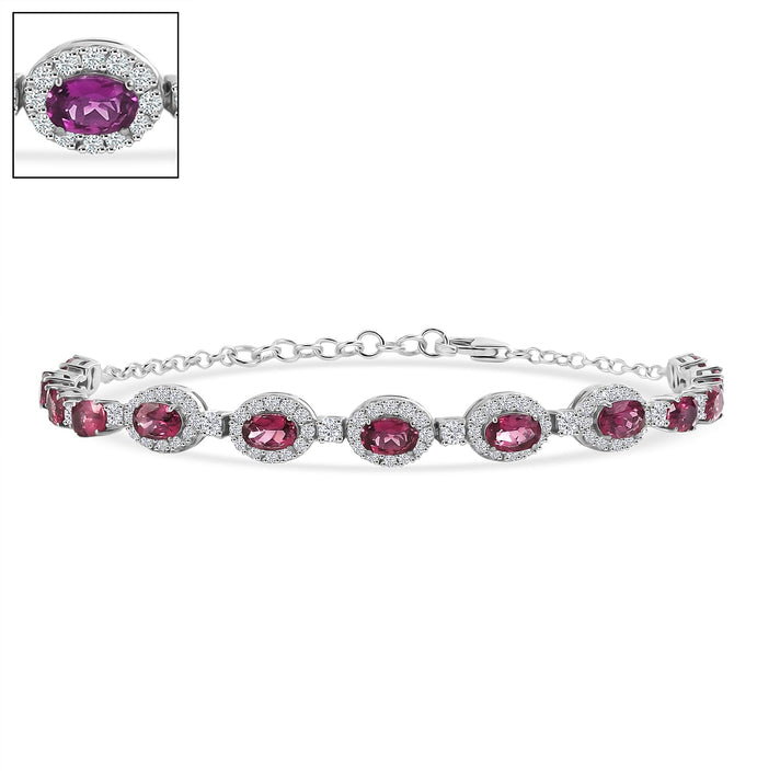 D'Joy Colour Change Garnet, Moissanite Cluster Bracelet (Size - 7.25) in Rhodium OverlaySterling Silver, Silver Wt.5.42 Gms  9.600  Ct. 8628820 1