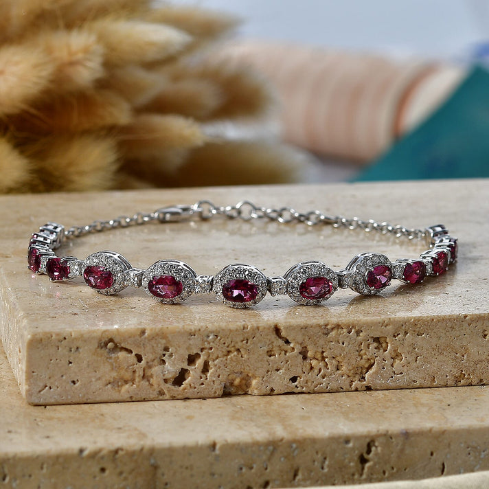D'Joy Colour Change Garnet, Moissanite Cluster Bracelet (Size - 7.25) in Rhodium OverlaySterling Silver, Silver Wt.5.42 Gms  9.600  Ct. 8628820 2