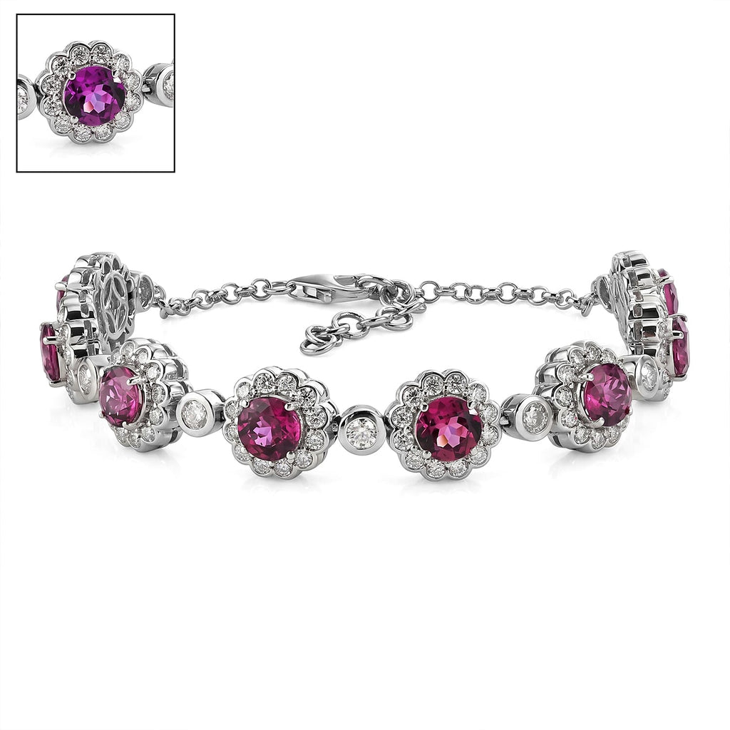 D'Joy Colour Change Garnet, Moissanite Cluster Bracelet (Size - 7.25) in Rhodium OverlaySterling Silver, Silver Wt.14.05 Gms  10.180  Ct._8628823