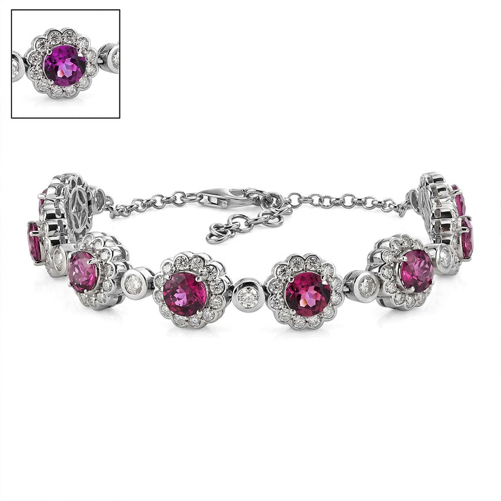 D'Joy Colour Change Garnet, Moissanite Cluster Bracelet (Size - 7.25) in Rhodium OverlaySterling Silver, Silver Wt.14.05 Gms  10.180  Ct. 8628823 1