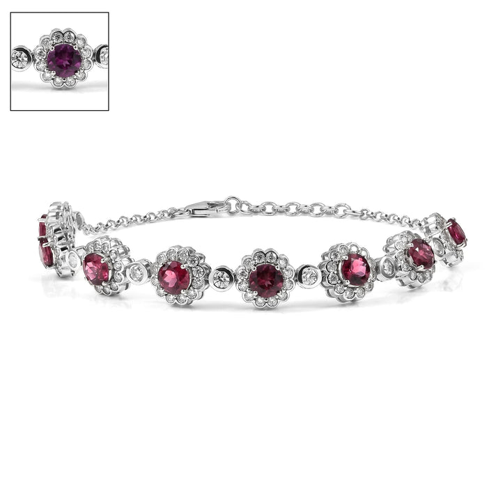 USAMBARA Colour Change Garnet &amp; Moissanite Tennis Bracelet (Size - 8-1 Ext) in Rhodium Overlay Sterling Silver 10.85 Ct, Silver Wt. 12.60 Gms 8628824 1